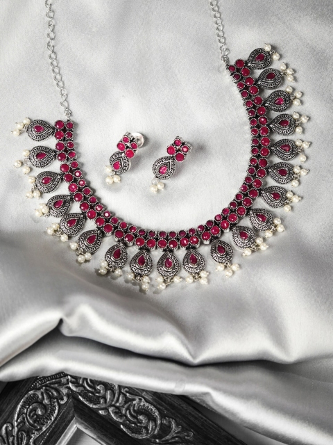 

Priyaasi Ruby Pearls Silver Plated Jewellery Set