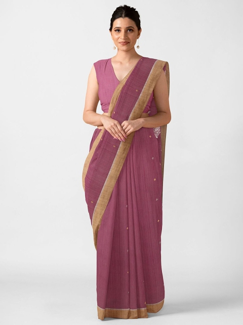

Taneira Mauve & Beige Floral Silk Cotton Chanderi Saree