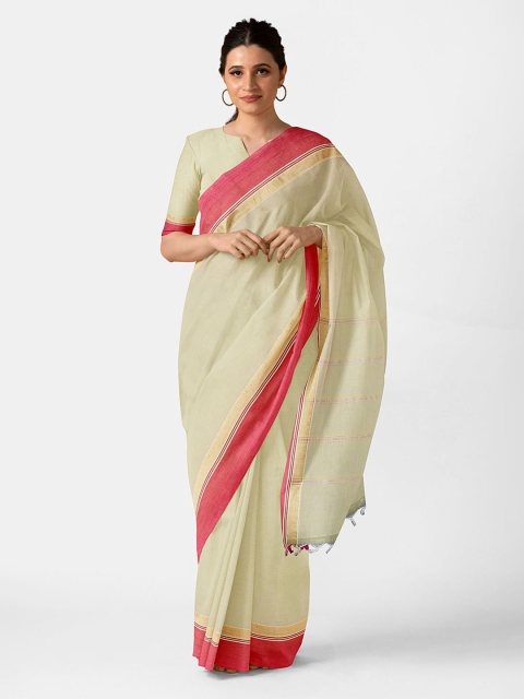 

Taneira Off White & Pink Pure South Cotton Saree