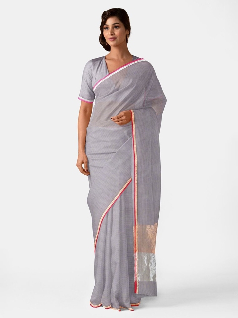 

Taneira Grey & Silver-Toned Zari Pure Silk Kota Saree