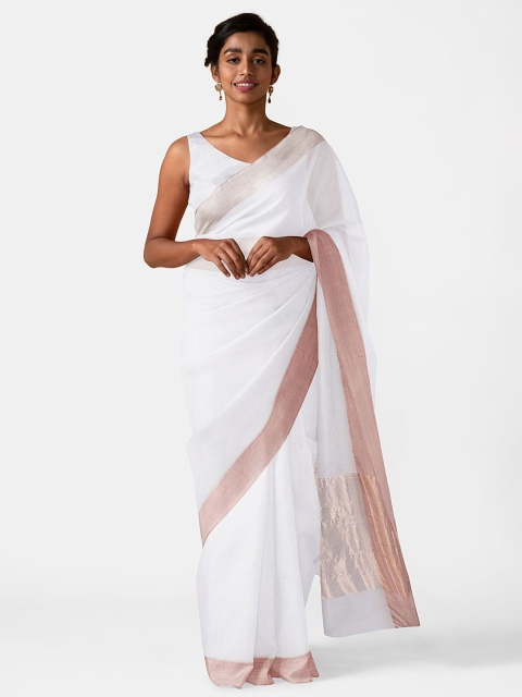 

Taneira White & Gold-Toned Pure Silk Kota Saree