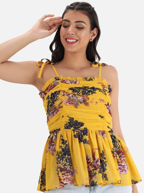 

Trend Arrest Yellow Floral Printed Georgette Empire Style Top