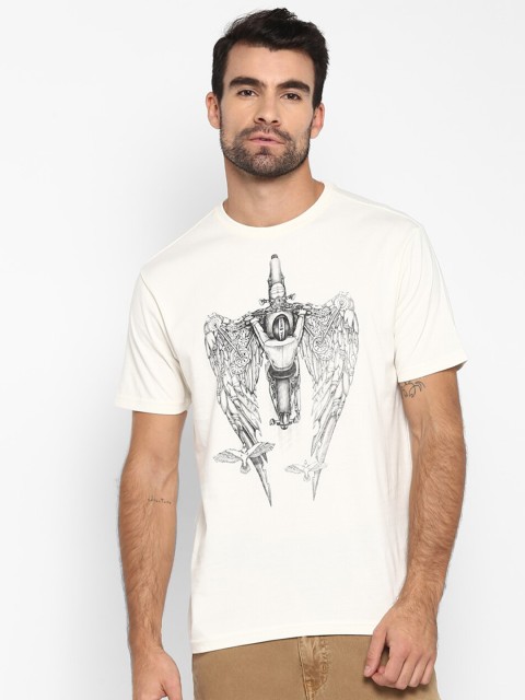 

Royal Enfield Men White Printed Raw Edge T-shirt