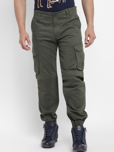 

Royal Enfield Men Olive Green Convertible Cargos Trousers