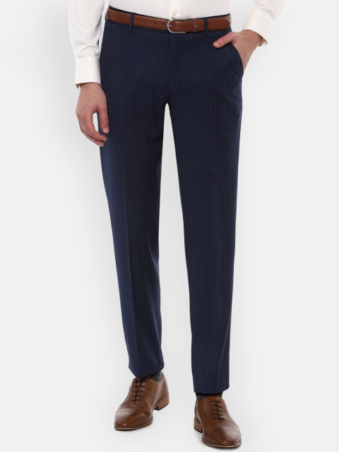 

Louis Philippe Men Navy Blue Striped Formal Trousers