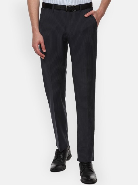 

Louis Philippe Permapress Men Black Striped Formal Trousers