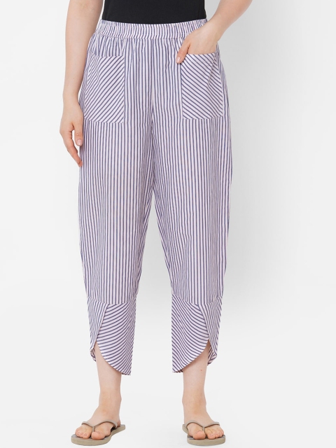 

Mystere Paris Women White & Blue Striped Comfort-Fit Cotton Lounge Pants