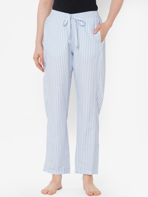 

Mystere Paris Women White & Blue Striped Relaxed-Fit Cotton Lounge Pants
