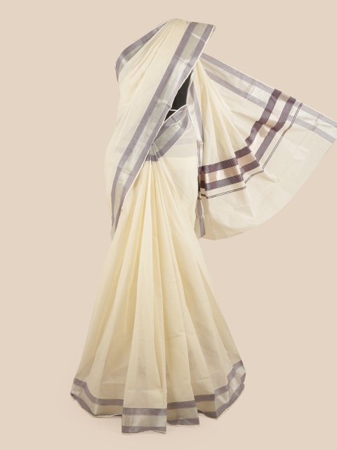 

Pothys Off White & Grey Pure Cotton Kasavu Saree