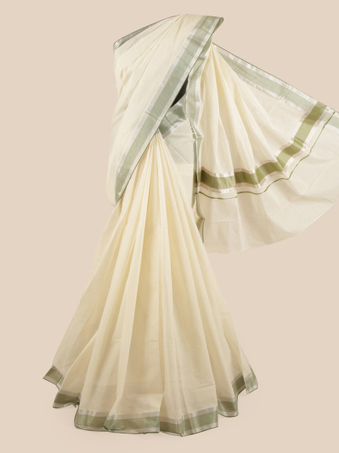 

Pothys Off White & Grey Pure Cotton Kasavu Saree