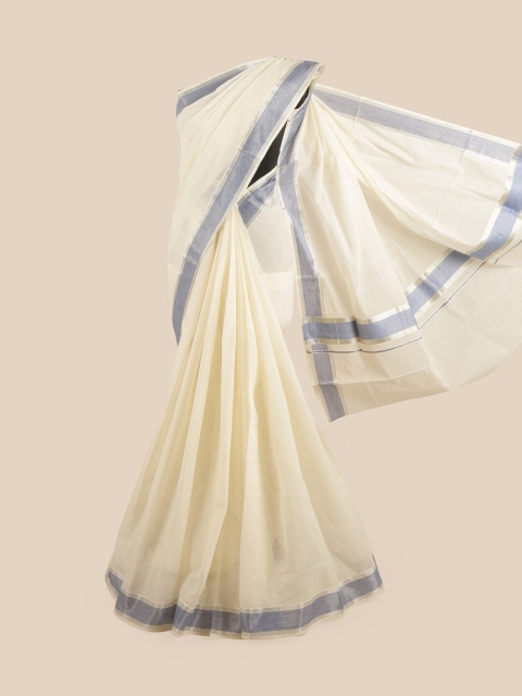 

Pothys Off White & Grey Zari Pure Cotton Kasavu Saree