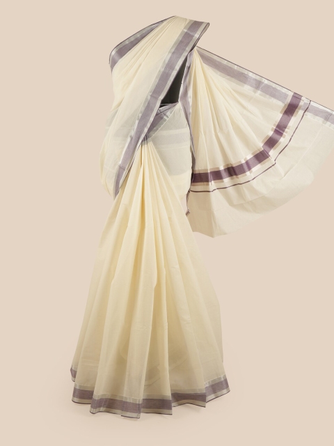 

Pothys Off White & Grey Pure Cotton Kasavu Saree