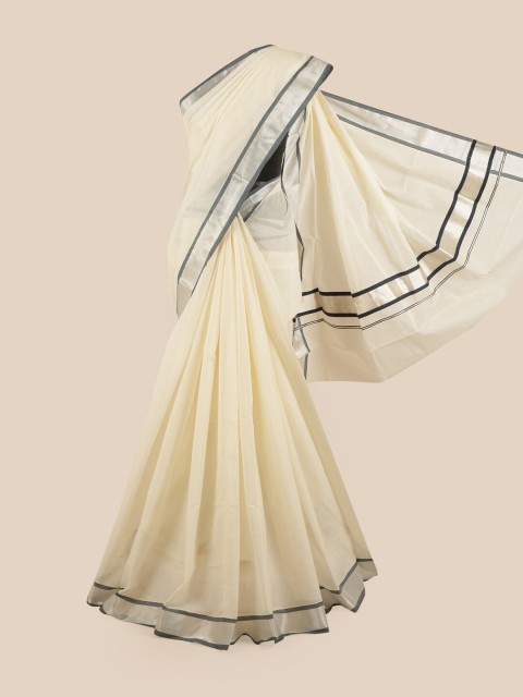 

Pothys Off White & Grey Zari Pure Cotton Kasavu Saree