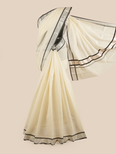 

Pothys Off White & Grey Zardozi Pure Cotton Kasavu Saree