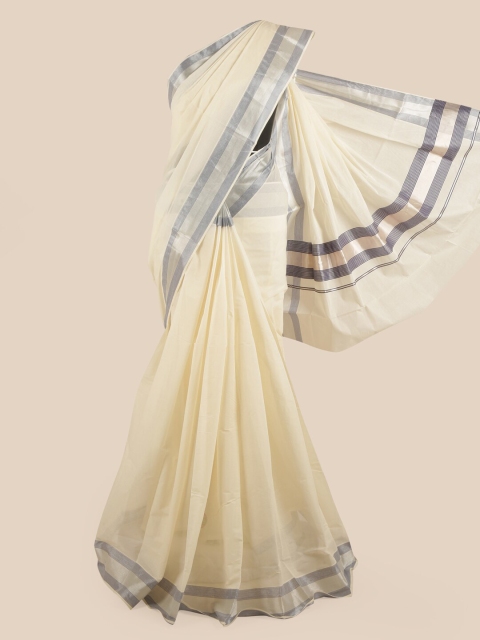 

Pothys Off White & Grey Pure Cotton Kasavu Saree