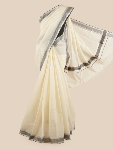 

Pothys Off White & Grey Zari Pure Cotton Kasavu Saree
