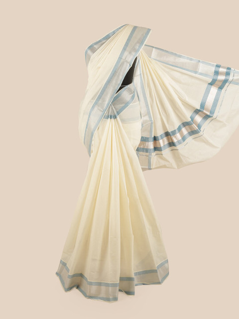 

Pothys Off White & Grey Pure Cotton Kasavu Saree