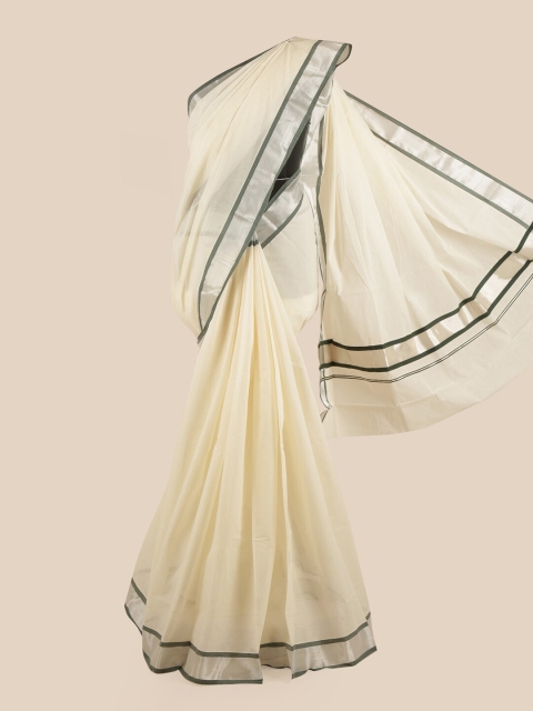 

Pothys Off White & Grey Pure Cotton Kasavu Saree