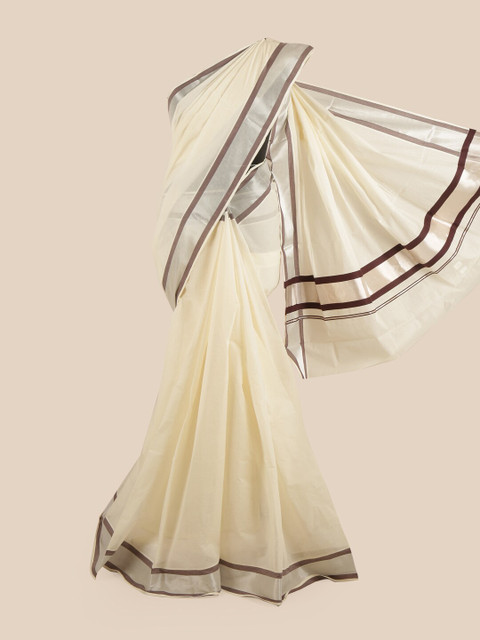 

Pothys Off White & Grey Pure Cotton Kasavu Saree