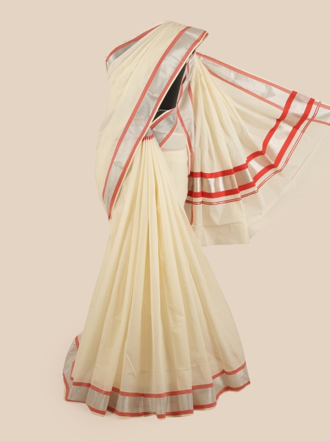 

Pothys Off White & Red Pure Cotton Kasavu Saree