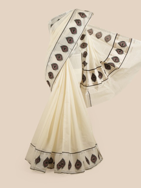 

Pothys Off White & Silver-Coloured Zari Pure Cotton Kasavu Saree