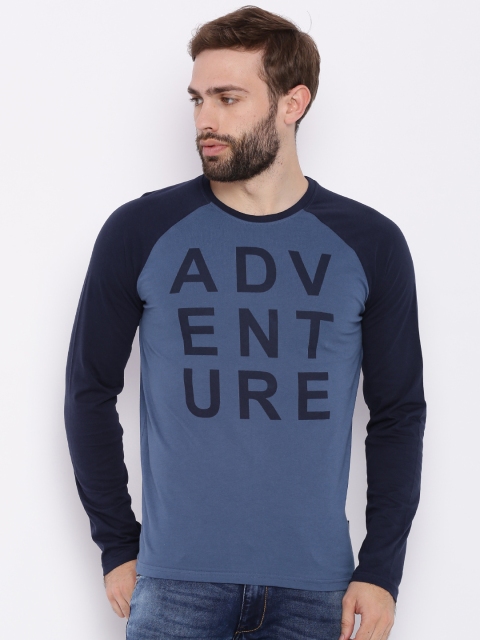 

HIGHLANDER Men Navy Blue Colour Blocked Round Neck T-shirt