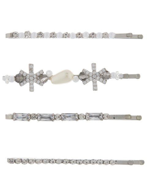 

Accessorize Women Silver-Toned & White Set of 4 Bobby Pins