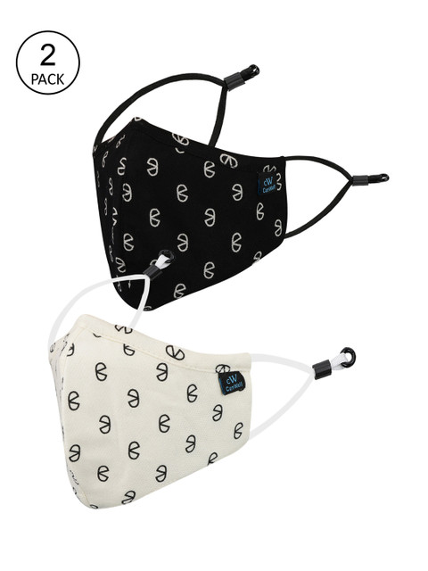 

CENWELL Adult Pack Of 2 Printed 6-Ply Reusable Pure Cotton Outdoor Cloth Masks, Off white