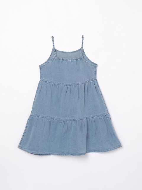 

Denimize by Fame Forever Girls Blue Tiered Shoulder Straps A-Line Dress