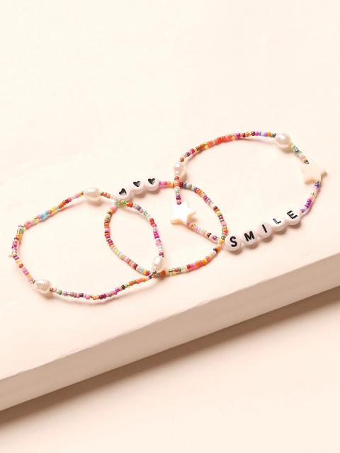 

Accessorize Women Set of 3 Multicoloured Mother of Pearl Elasticated Bracelet, White