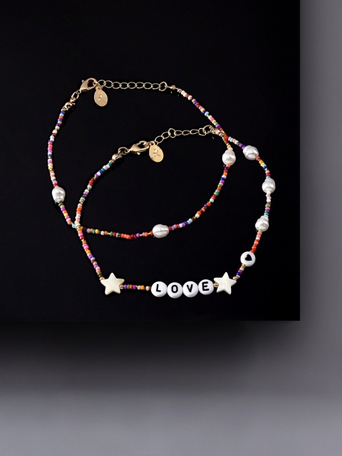 

Accessorize Women Set of 2 Multicoloured Brass Charm Bracelet, White