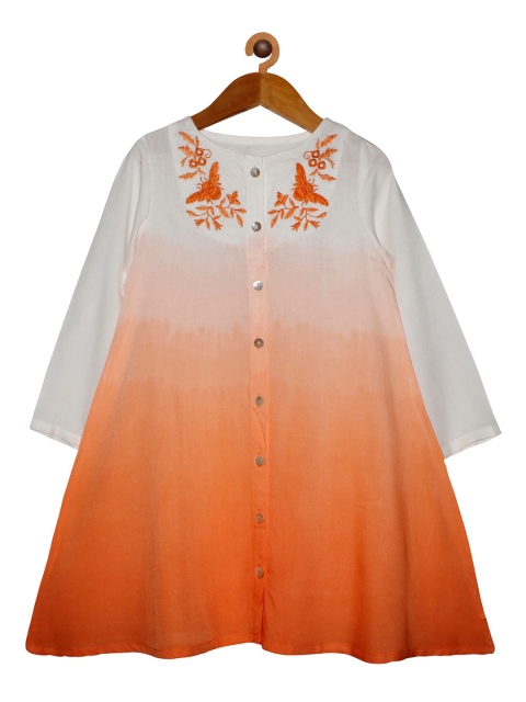 

KiddoPanti Girls Orange & White Dyed Thread Work Kurta
