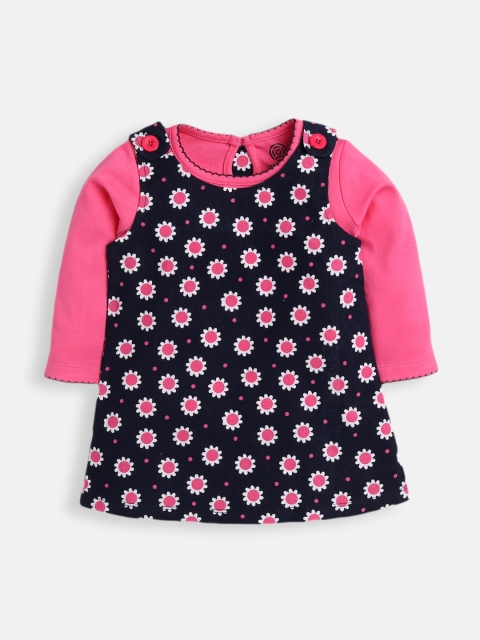 

TAMBOURINE Girls Pink and Black Floral Printed A-Line Dress