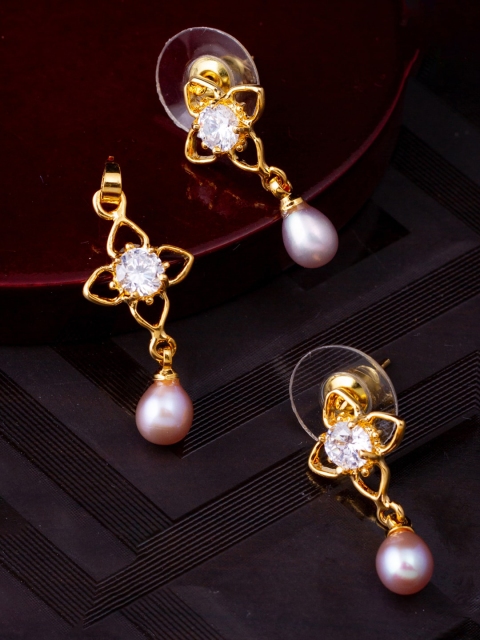 

Alankruthi Gold-Plated & Pink Cubic Zirconia & American Diamond-Studded Pendant Set