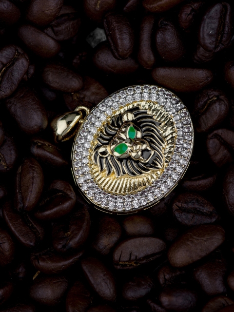 

Alankruthi Womens Gold & White CZ AD Lion Penadant