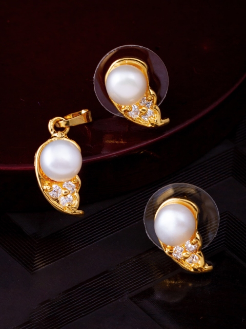 

Alankruthi Womens Gold & White AD Stone Pendant Set