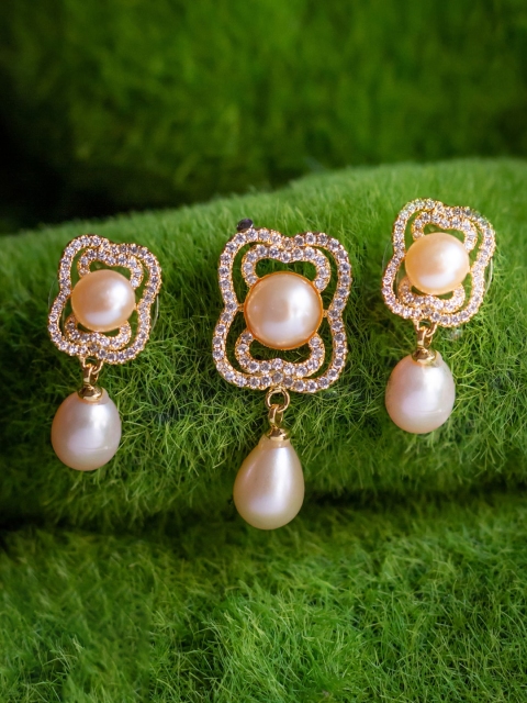 

Alankruthi Womens Gold & White AD Stone Pendant Set