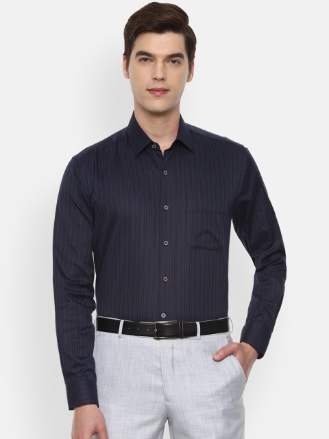 

Luxure by Louis Philippe Men Navy Blue Striped Formal Shirt