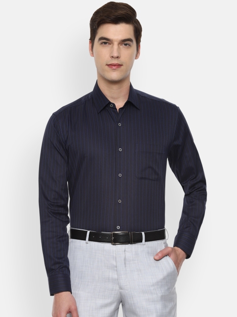 

Luxure by Louis Philippe Men Navy Blue Striped Formal Shirt