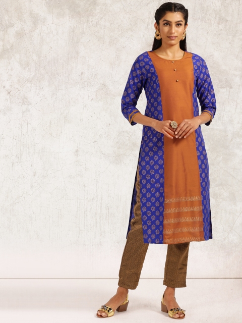 

Anouk Women Brown & Blue Printed Straight Kurta