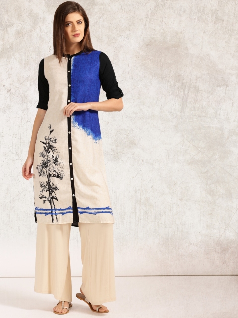 

Anouk Women Black & Off-White Printed Straight Kurta