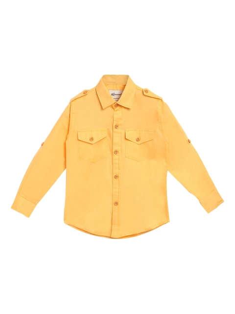 

Aj DEZInES Boys Yellow Solid Cotton Full Sleeves Shirt