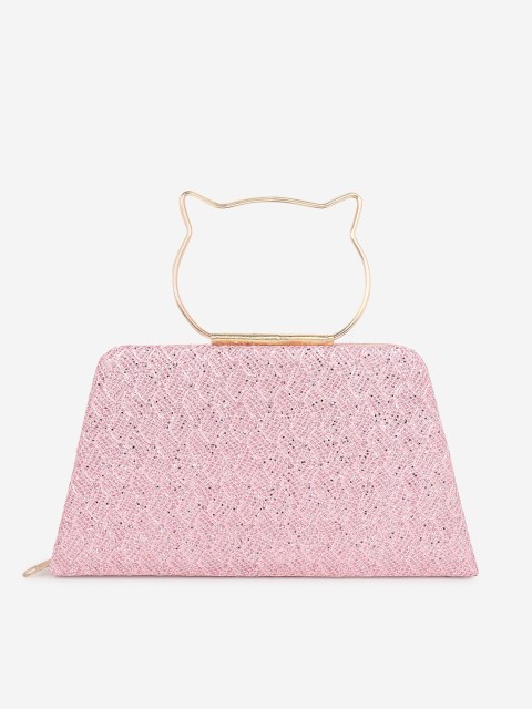 

Stropcarry Pink & Gold-Toned Embroidered Box Clutch