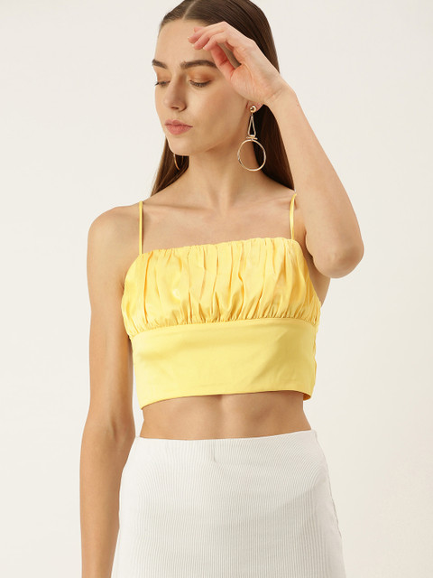 

FOREVER 21 Yellow Gathered Satin Fitted Crop Top