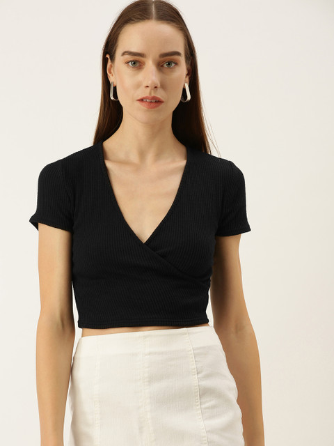 

FOREVER 21 Black Ribbed Fitted Crop Top