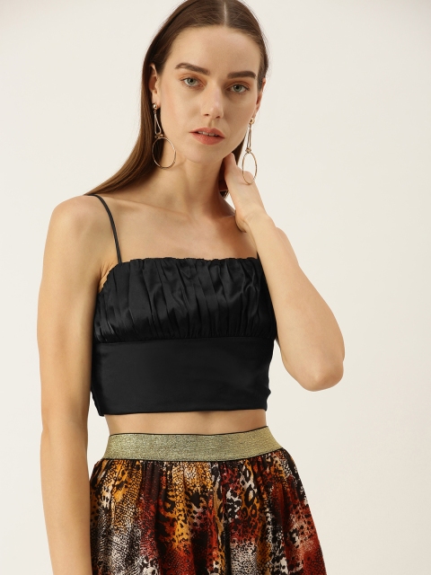 

FOREVER 21 Black Gathered Satin Fitted Crop Top