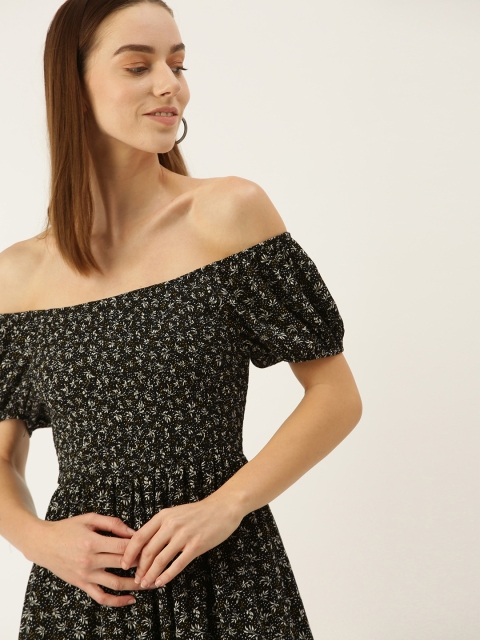 

FOREVER 21 Black Printed Off-Shoulder Playsuit