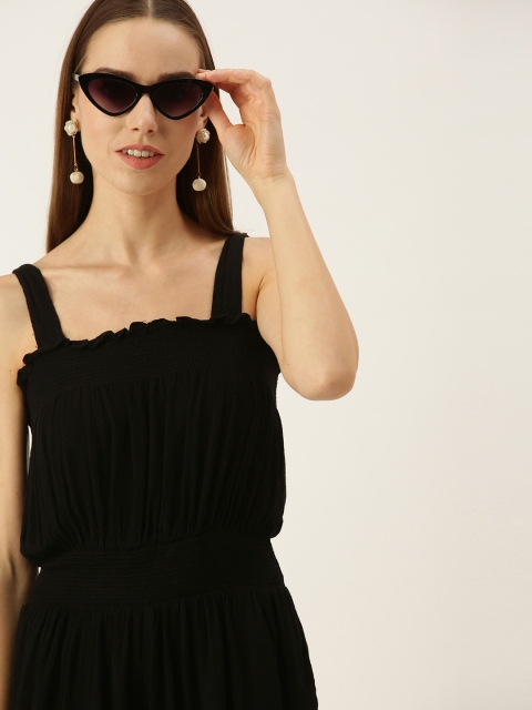 

FOREVER 21 Black Solid Gathered Playsuit