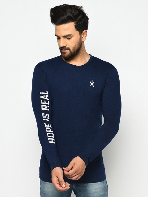 

ELEGANCE Men Navy Blue Typography Printed T-shirt