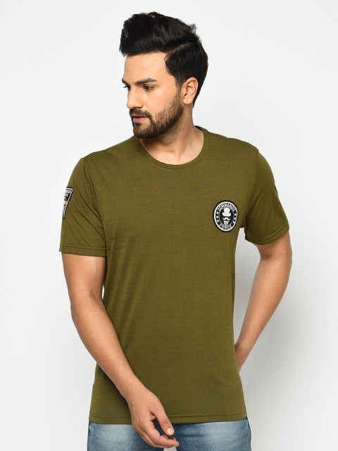 

ELEGANCE Men Olive Green Solid Regular Fit T-shirt